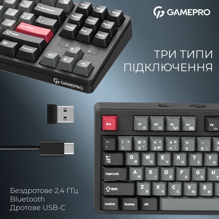 Клавіатура GamePro Asgard Ragnar Wireless/Bluetooth/USB UA White (MK285WH) зображення 5