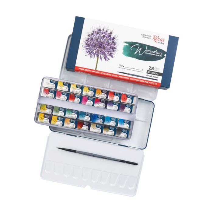 Акварельные краски Rosa Gallery BOTANICAL 282,5мл з пензлем, кювета Індіго металевий пенал (4823098544791) изображение 2