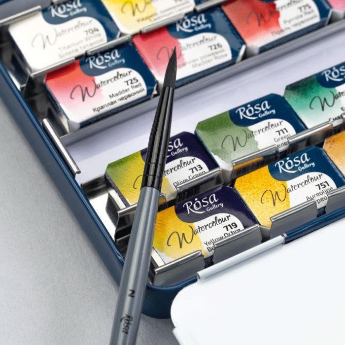 Акварельные краски Rosa Gallery BOTANICAL 282,5мл з пензлем, кювета Індіго металевий пенал (4823098544791) изображение 4