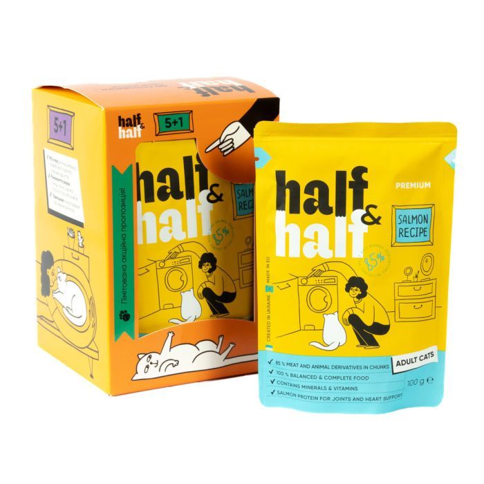 Влажный корм для кошек Half&Half с лососем в желе 5+1 (2700000040485) изображение 2