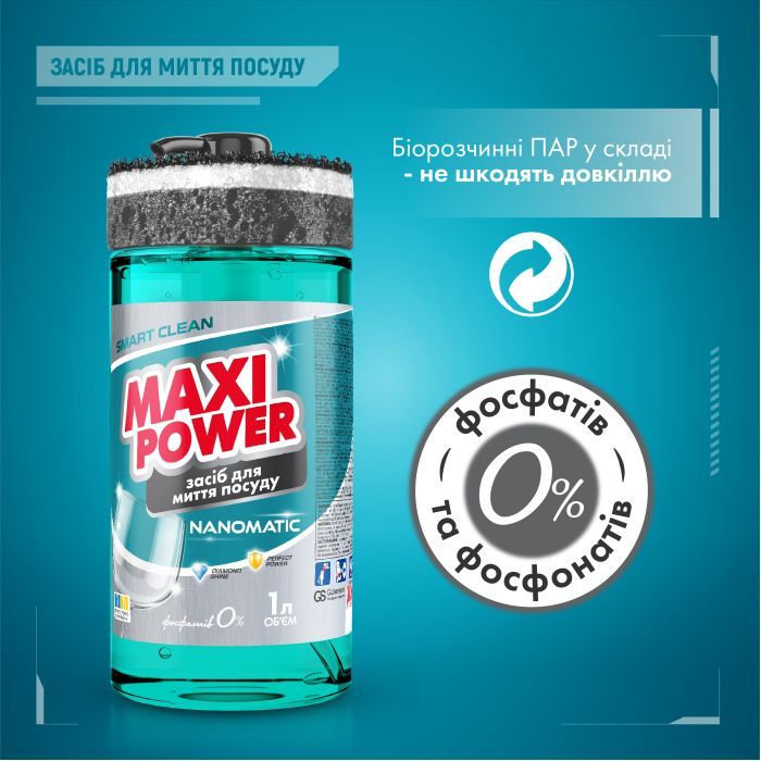 Засіб для ручного миття посуду Maxi Power Nanomatic 1 л (4820204703400) зображення 6