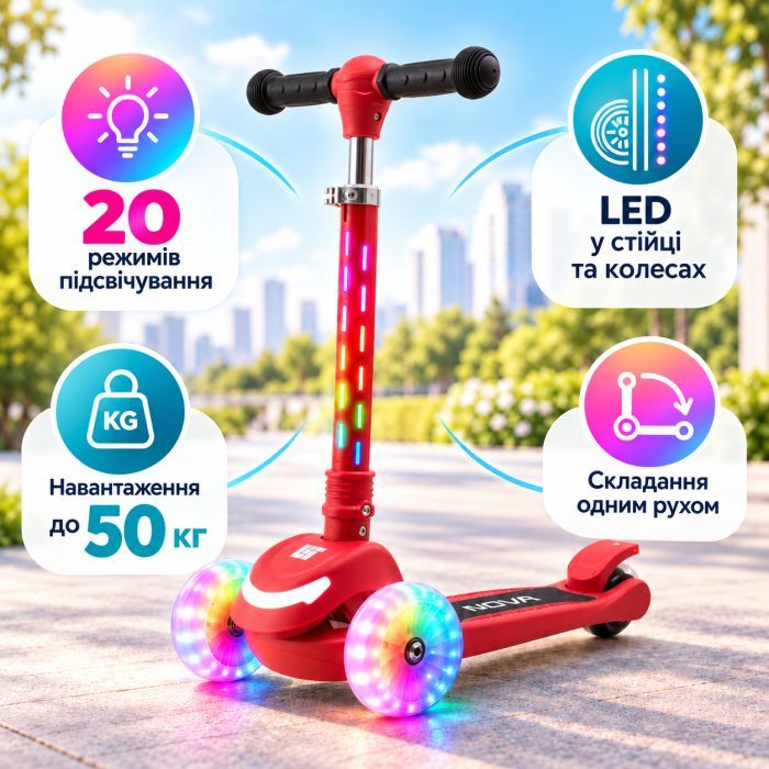 Самокат LiT Nova LAVA LED - Red (LT-7004-RED) зображення 5