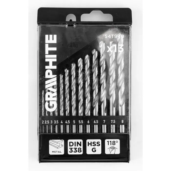 Набор сверл Graphite по металлу, HSS-G, 2–8мм, кейс, 13шт (54T940) изображение 7