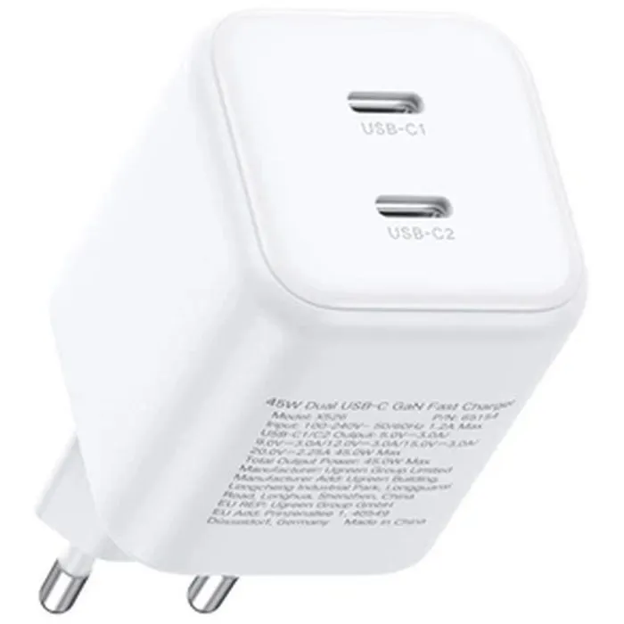 Зарядное устройство Ugreen X526 2xUSB-C PD45W GaN white (65154) изображение 4
