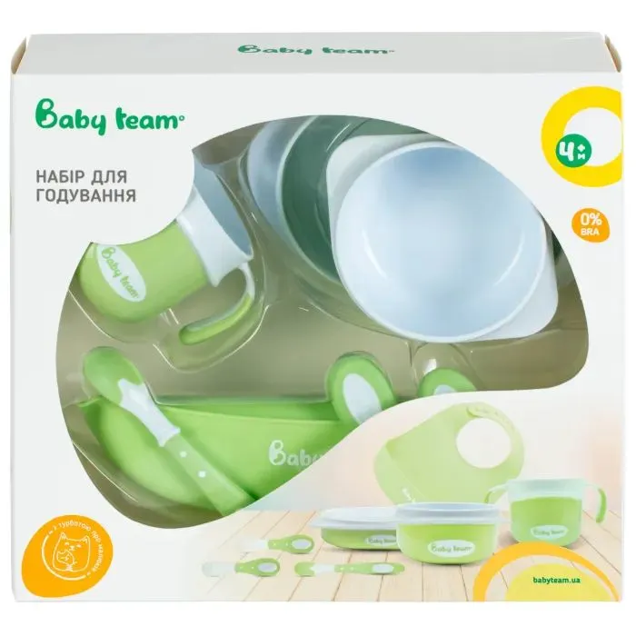 Набор детской посуды Baby Team 7 ед. біло-зелений (6090_зелений) изображение 3