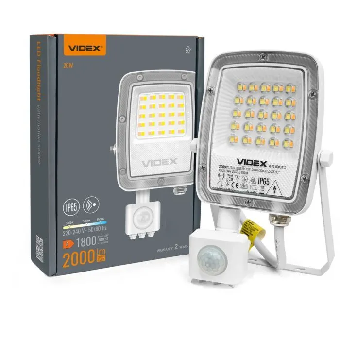 Прожектор Videx F5 20W 3000-5000-6500K з датчиком руху 230V White (VL-F5-020CW-S) зображення 12