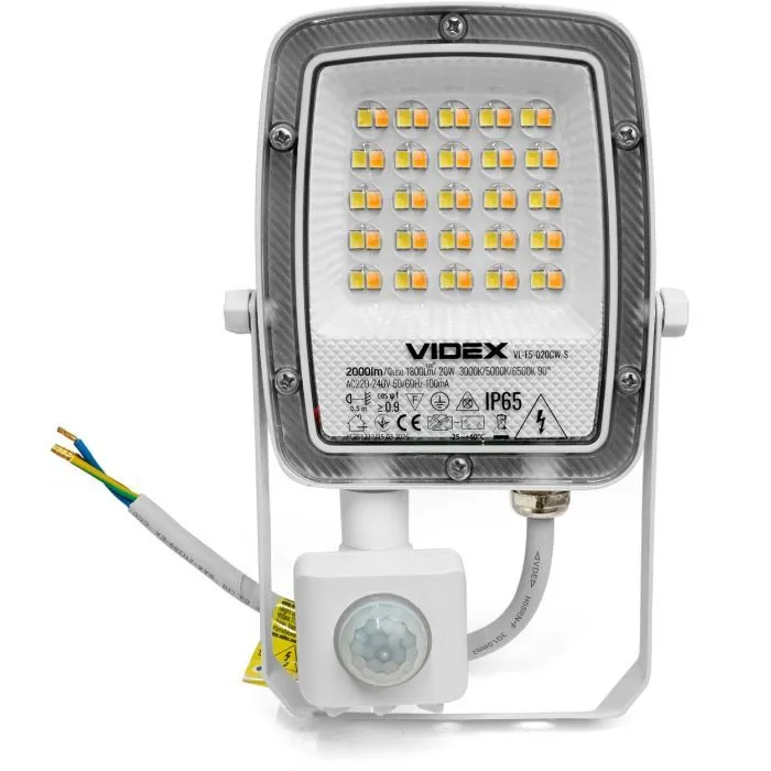 Прожектор Videx F5 20W 3000-5000-6500K з датчиком руху 230V White (VL-F5-020CW-S) зображення 2