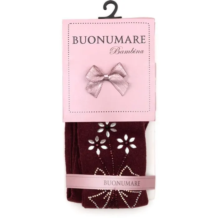 Колготки детские BNM с цветами из страз (M0C0302-1163-11G-burgundy)