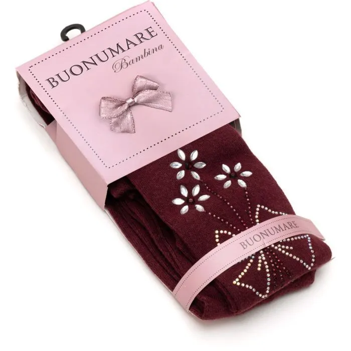 Колготки детские BNM с цветами из страз (M0C0302-1163-11G-burgundy) изображение 2