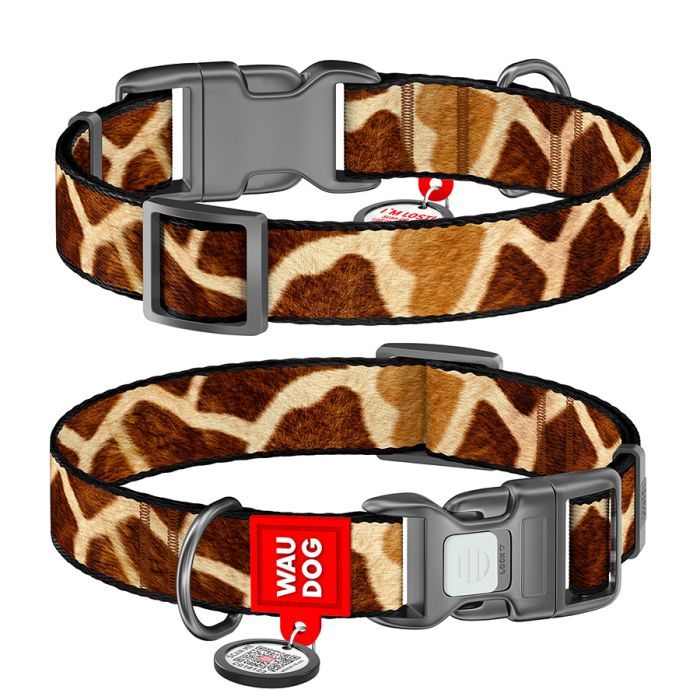 Нашийник для тварин WAUDOG Nylon з QR адресником "Жираф" пластиковий фастекс M (281-0053)