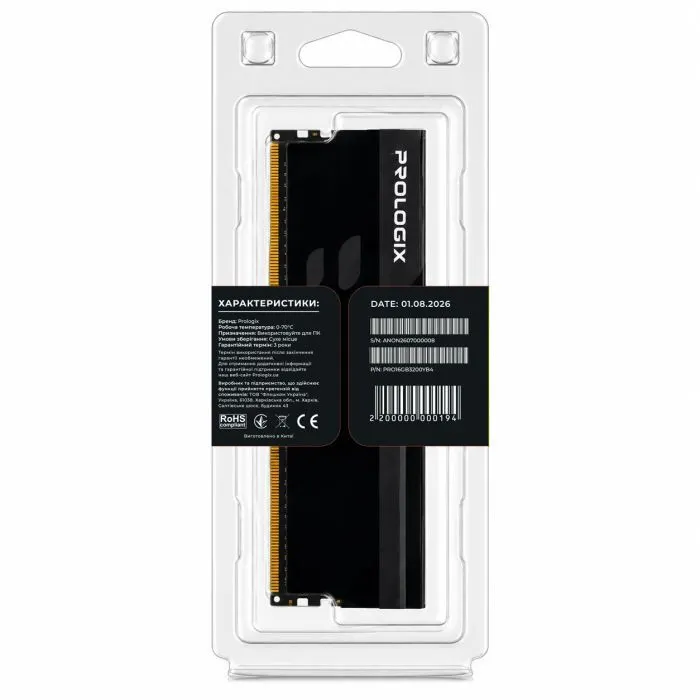 Модуль памяти для компьютера DDR4 16GB 3200 MHz Onyx Black Prologix (PRO16GB3200YB4) изображение 5