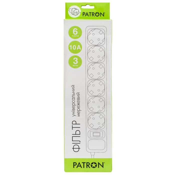 Сетевой фильтр питания Patron 3m (SP-1063W), 6 розеток White (EXT-PN-SP-1063W) изображение 2