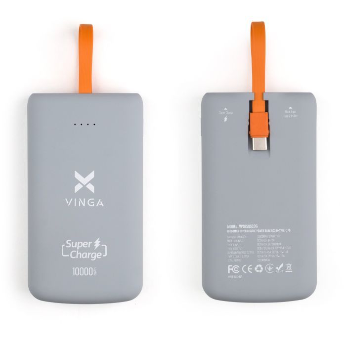 Батарея універсальна Vinga 10000 mAh SuperQC soft touch w/cable 22.5W dark grey (VPB1SQSCDG) зображення 8