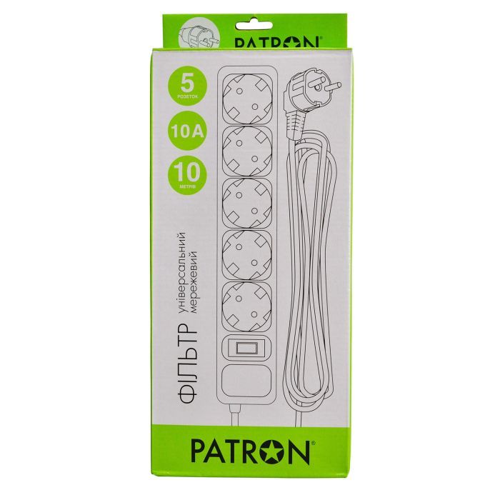 Сетевой фильтр питания Patron 10 m3*1mm2 (SP-10510) 5 розеток BLACK (EXT-PN-SP-10510) изображение 2