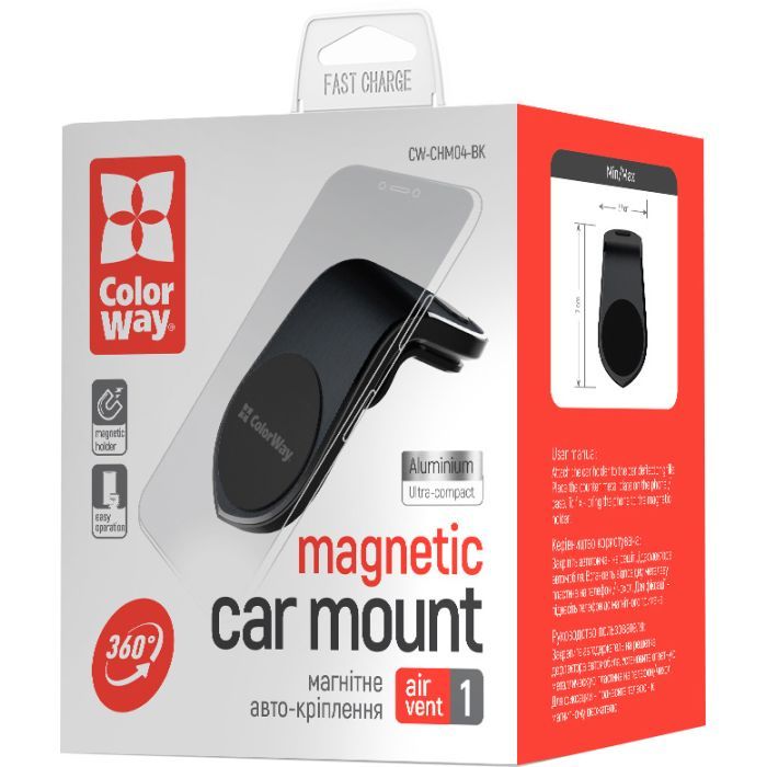 Универсальный автодержатель ColorWay Magnetic Metallic Air Vent-1 Black (CW-CHM04-BK) изображение 4