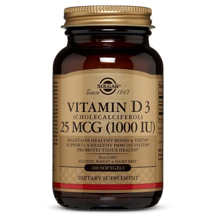 Витамин Solgar Витамин D3, Cholecalciferol, 25 мкг, 1,000 МЕ, 100 гелевых (SOL03340)