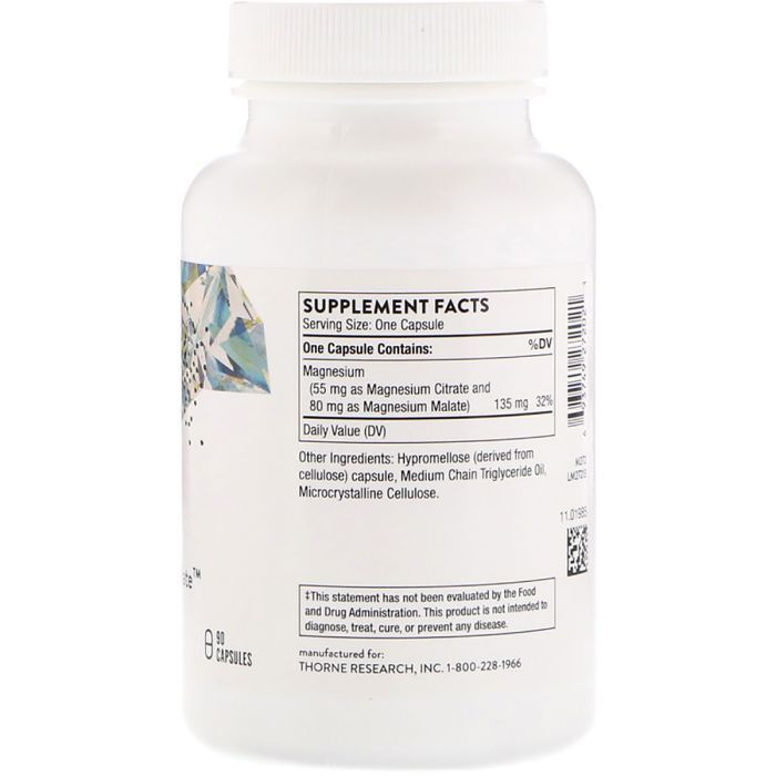 Мінерали Thorne Research Магній (Цитрат \ Малат), Magnesium Citramate, 90 капсул (THR-27202) зображення 2