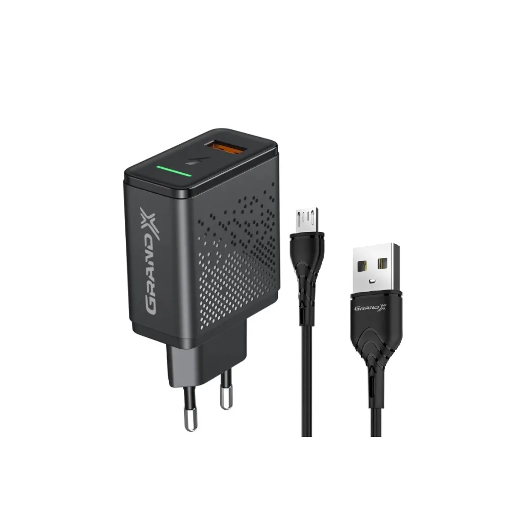 Зарядное устройство Grand-X Fast Charge 3-в-1 QC3.0, FCP, AFC, 18W + cable microUSB (CH-650M)