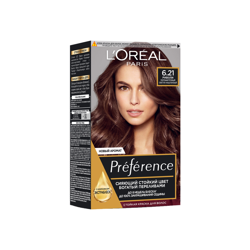 Краска для волос L'Oreal Paris Preference 6.21 - Перламутровый светло-каштановый (3600523018284/3600524118372)