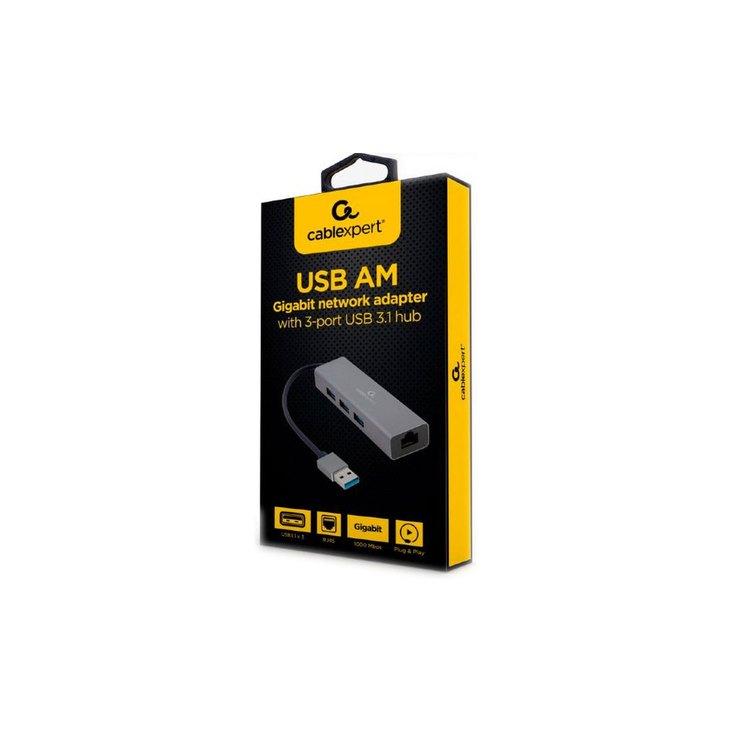 Адаптер USB-A to Gigabit Ethernet, 3 Ports USB 3.1 Gen1 Cablexpert (A-AMU3-LAN-01) изображение 2
