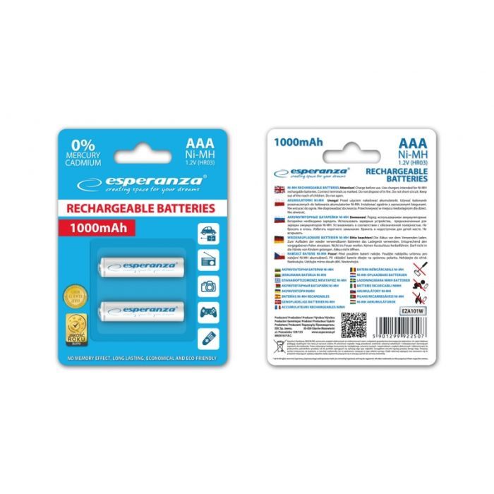 Аккумулятор Esperanza AAA 1000mAh Ni-MH * 2 blue (EZA101B) изображение 2