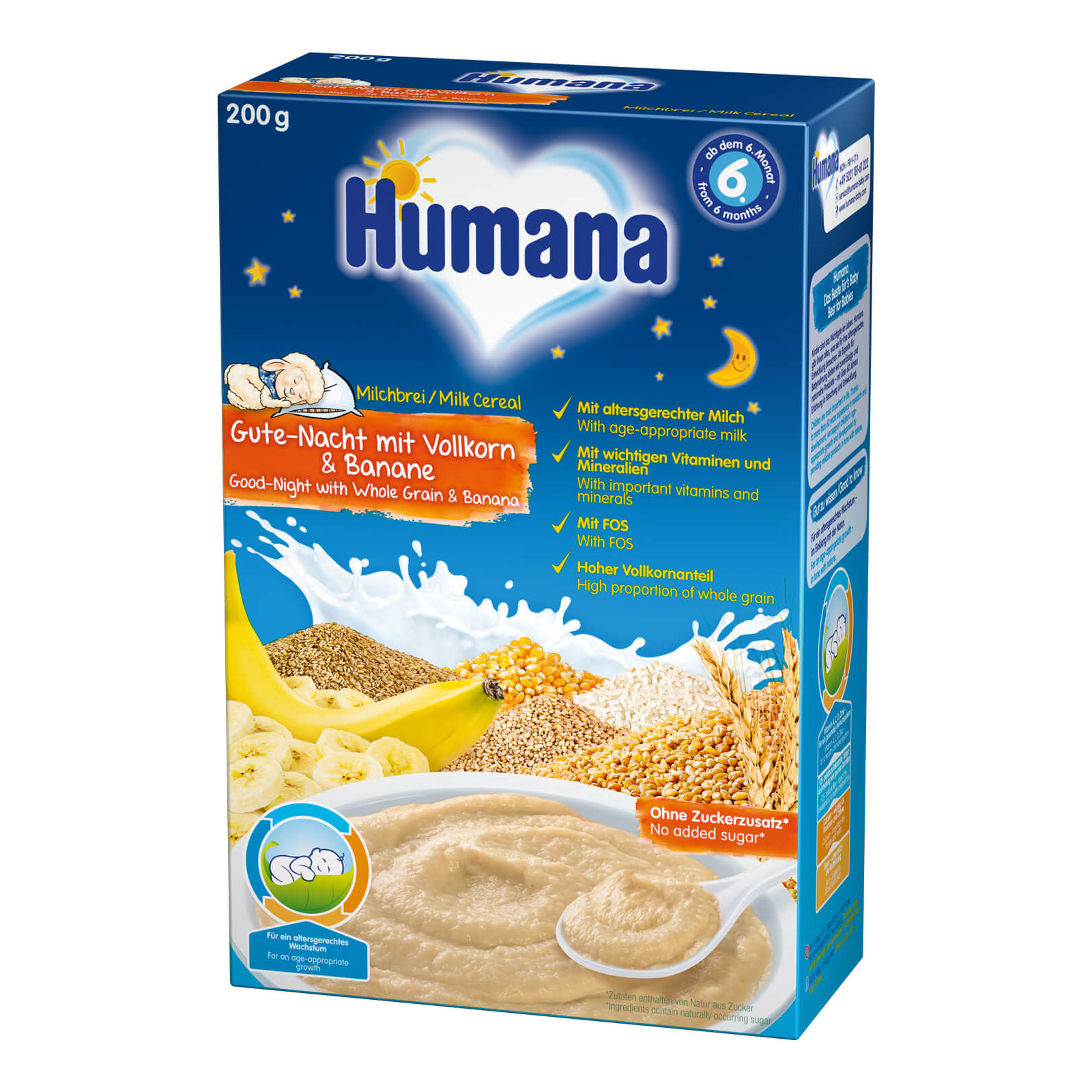 Детская каша Humana молочная Цельнозерновая с бананом Сладкие сны 200 г (4031244775597)
