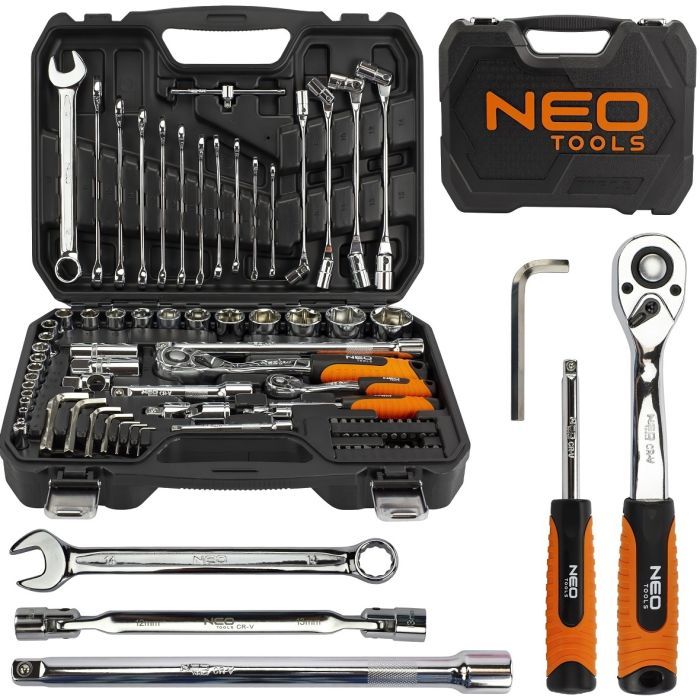 Набор инструментов Neo Tools 1/2", 1/4", CrV, 77 шт. (08-915)