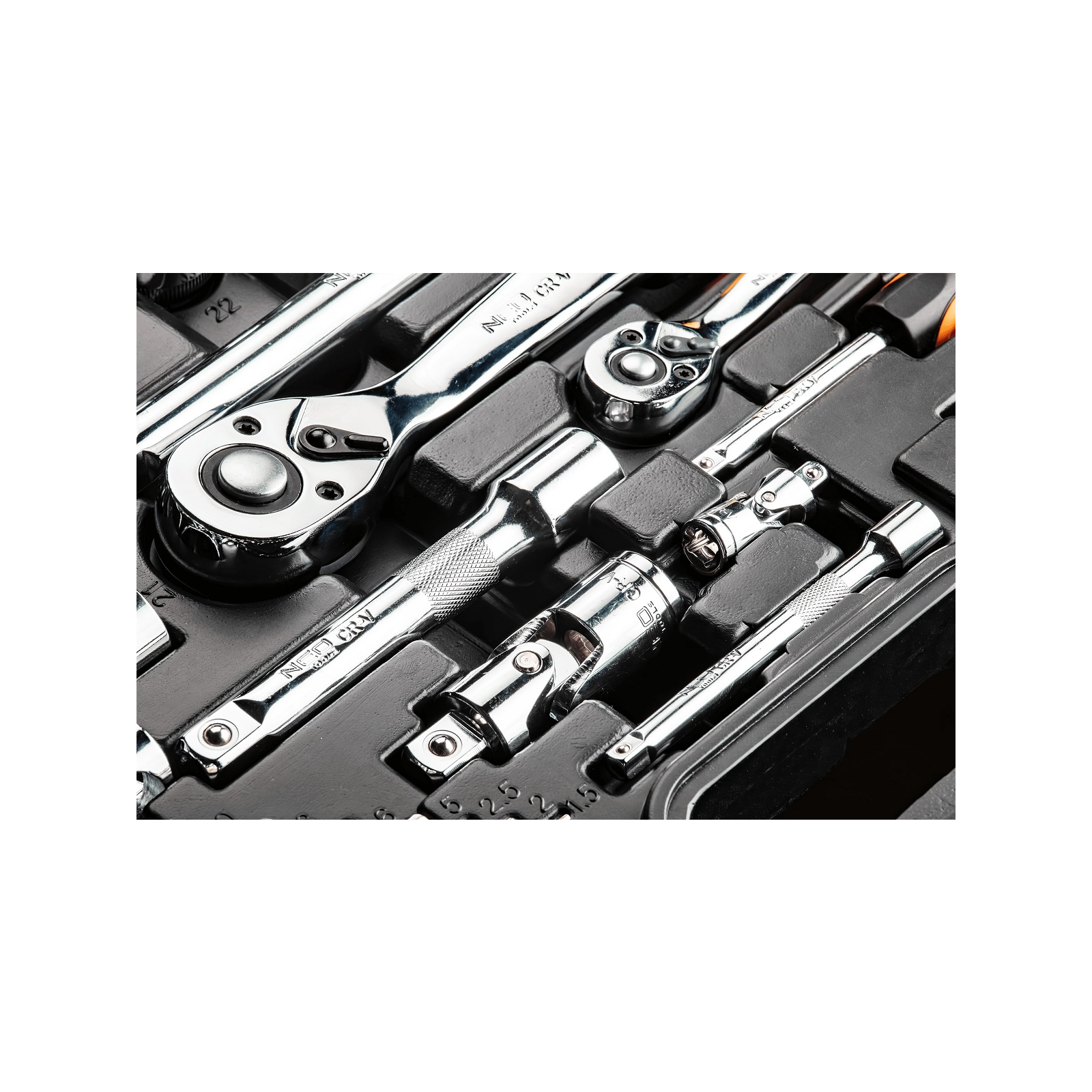 Набір інструментів Neo Tools 1/2", 1/4", CrV, 77 шт. (08-915) зображення 3
