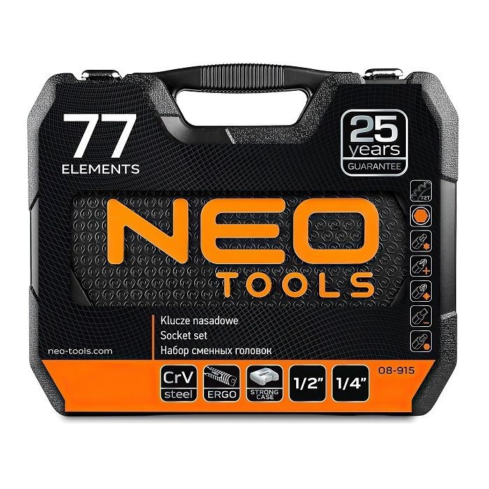Набор инструментов Neo Tools 1/2", 1/4", CrV, 77 шт. (08-915) изображение 9