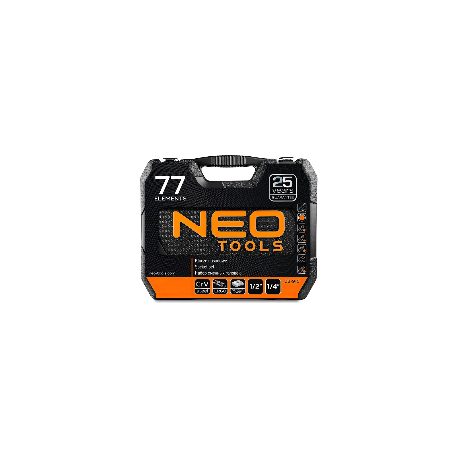 Набір інструментів Neo Tools 1/2", 1/4", CrV, 77 шт. (08-915) зображення 9