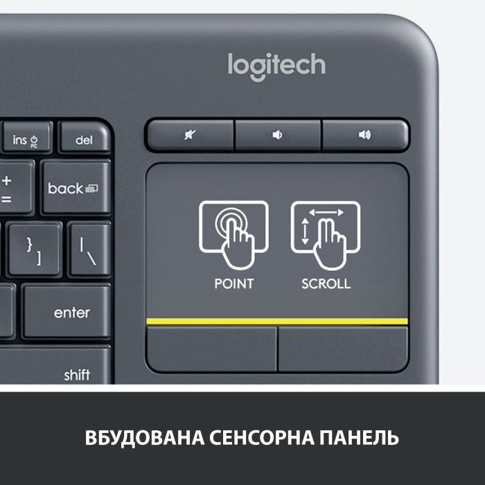 Клавіатура Logitech K400 Plus Touch Wireless UA Black (920-007145) зображення 4