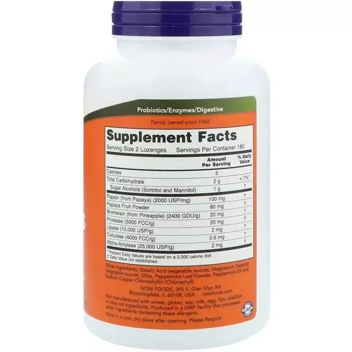 Трави Now Foods Травні Ферменти Папаї, Papaya Enzymes, 360 льодяників (NOW-02972) зображення 2