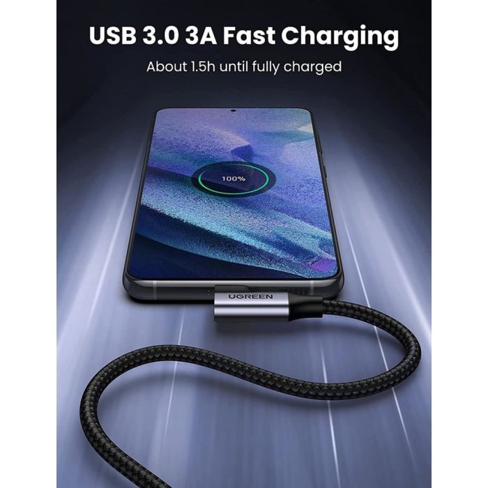 Дата кабель USB 3.0 AM to USB-C 1.0m 60W US385 90° Black Ugreen (20299) зображення 2