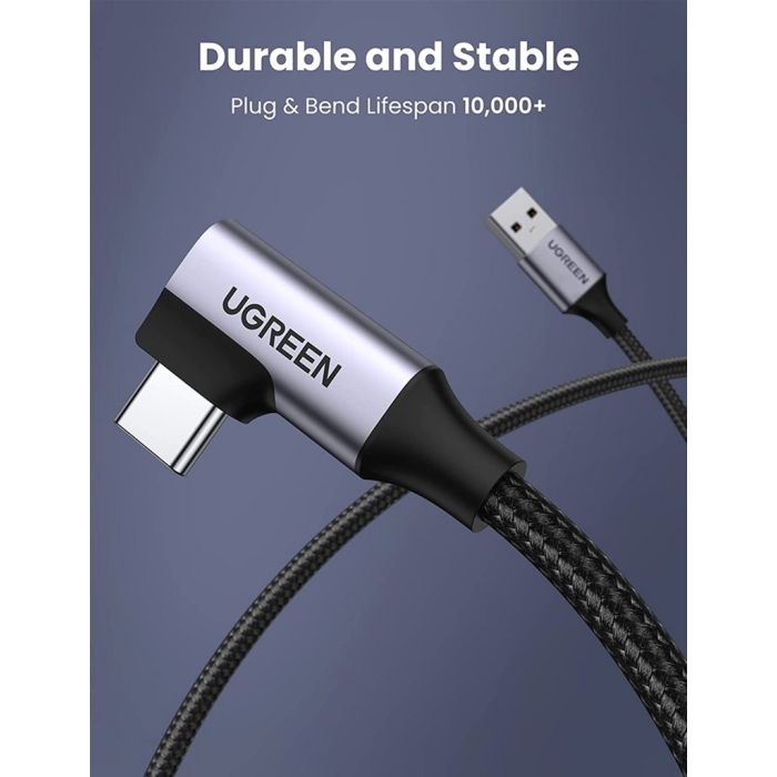 Дата кабель USB 3.0 AM to USB-C 1.0m 60W US385 90° Black Ugreen (20299) зображення 3