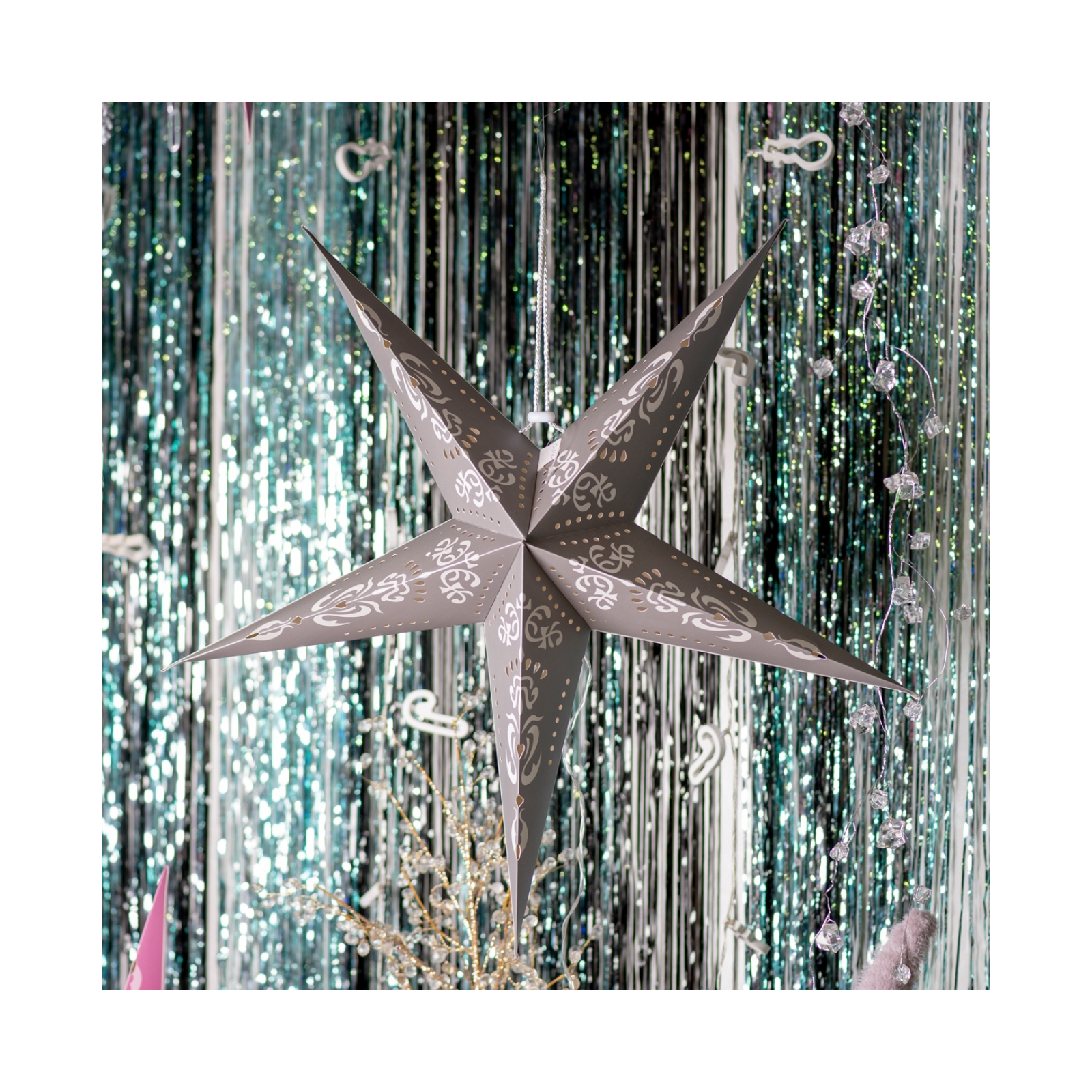 Елочная игрушка Novogod`ko Звезда бумажная 3D, матовое серебро, 60 см, LED (974216) изображение 2