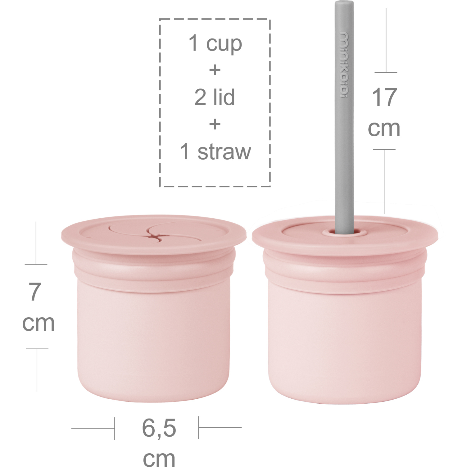 Поильник-непроливайка MinikOiOi Sip+Snack - Pinky Pink / Powder Grey (101100108) изображение 2