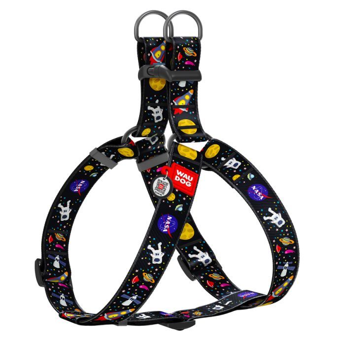 Шлей для собак WAUDOG Nylon с QR паспортом "NASA" пластиковый фастекс XL (324-0047)