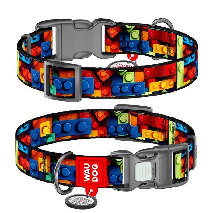 Ошейник для животных WAUDOG Nylon с QR паспортом "Блоки" пластиковый фастекс XXL (284-4056)
