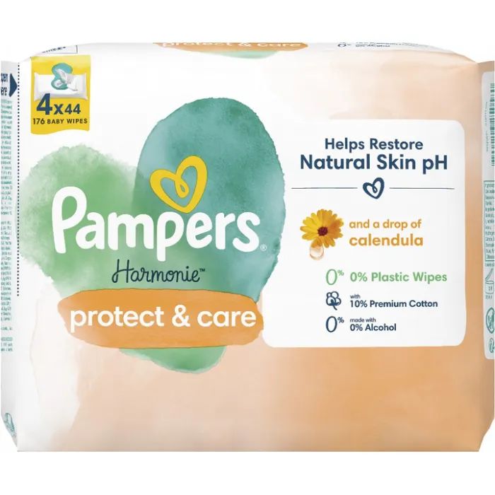 Дитячі вологі серветки Pampers Harmonie Protect&Care з календулою 44 шт (8700216250641) зображення 2