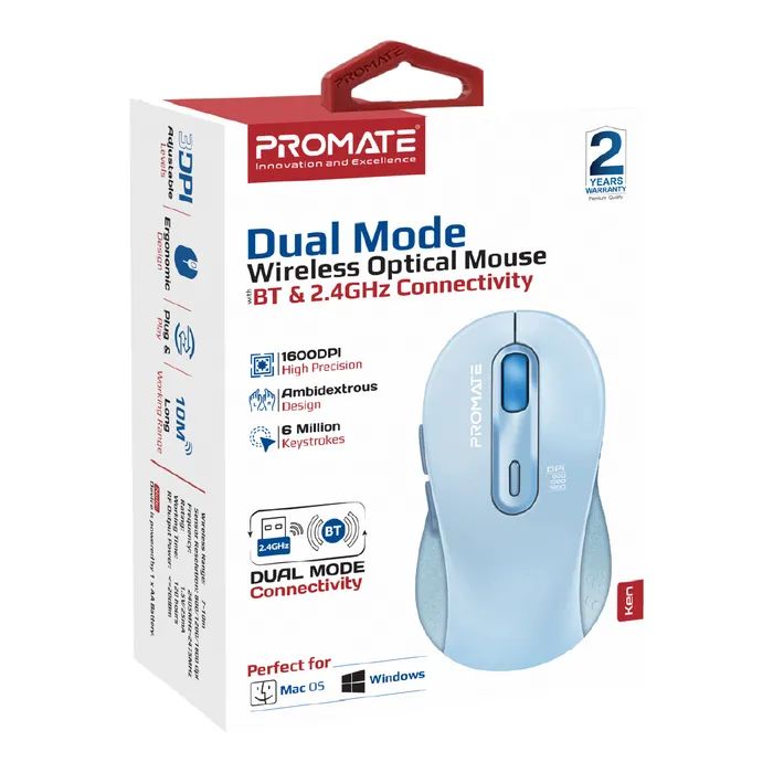 Мышка Promate Ken Wireless/Bluetooth Black (ken.black) изображение 2