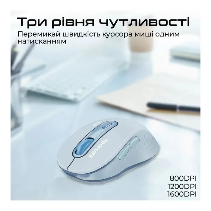 Мишка Promate Ken Wireless/Bluetooth Blue (ken.blue) зображення 4