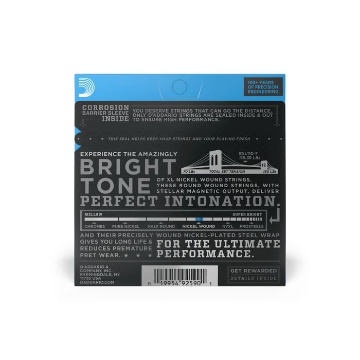 Струны для гитары D'Addario XL Nickel Wound Regular Light 7-String (10-59) (EXL110-7) изображение 3