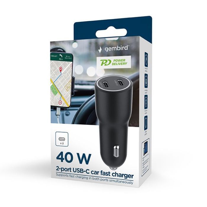 Зарядное устройство Gembird 2xUSB-C (PD 20W) black (TA-UC-C2PD40-CAR-01) изображение 7