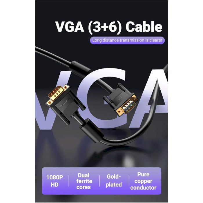 Кабель мультимедийный VGA M to VGA M 1.5m ferrite Vention (DAEBG) изображение 2