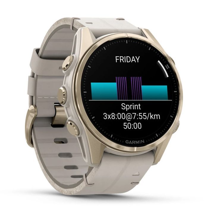 Смарт-часы Garmin fenix 8 43mm, AMOLED, Saph, SftGldSS/FogGryLeatherBnd, Excl, GPS (010-02903-40) изображение 3