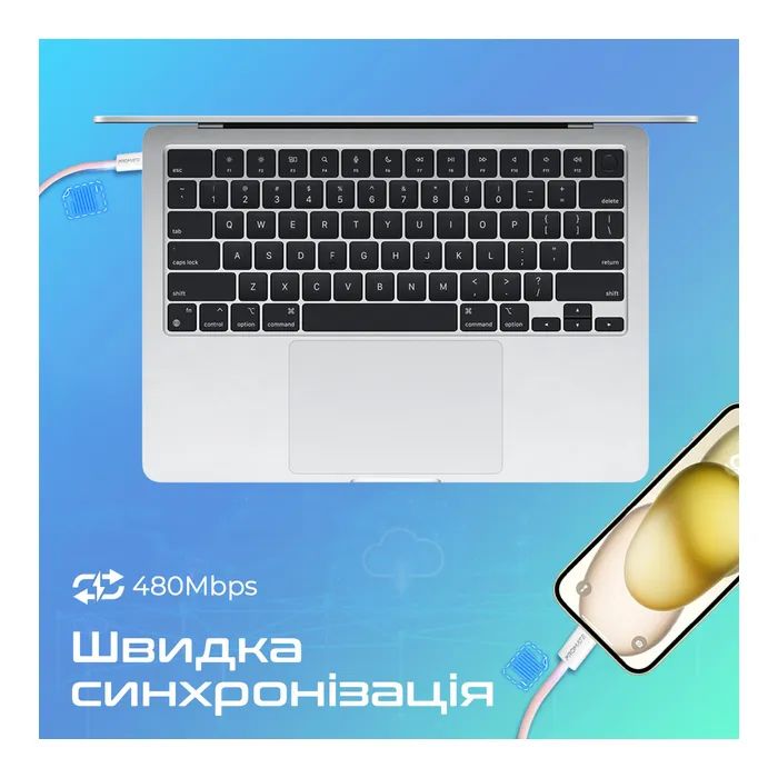 Дата кабель USB-C to USB-C ecoline-cc200.pink Promate (ecoline-cc200.pink) изображение 4
