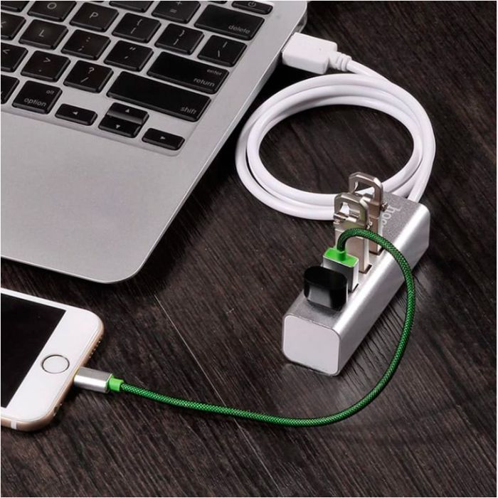 Концентратор HOCO USB 2.0 to 4xUSB Line machine HB1 Silver (6957531038146) зображення 5