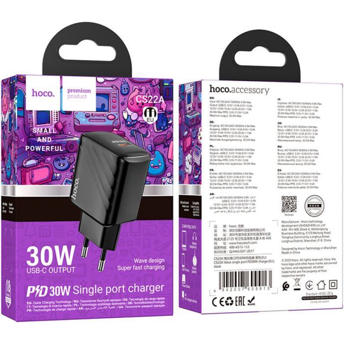 Зарядний пристрій HOCO CS22A Value USB-C PD30W Black (6942007609913) зображення 6