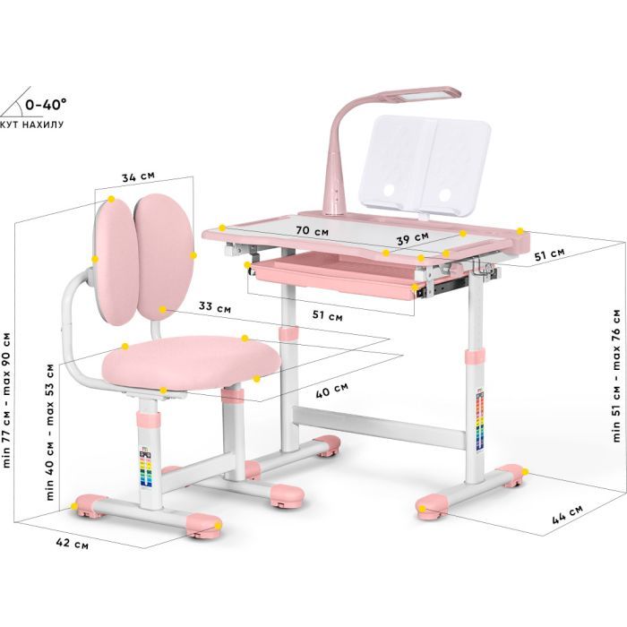 Парта зі стільцем Evo-kids (стол+стул+полка+лампа) Gray (BD-20 G) зображення 2