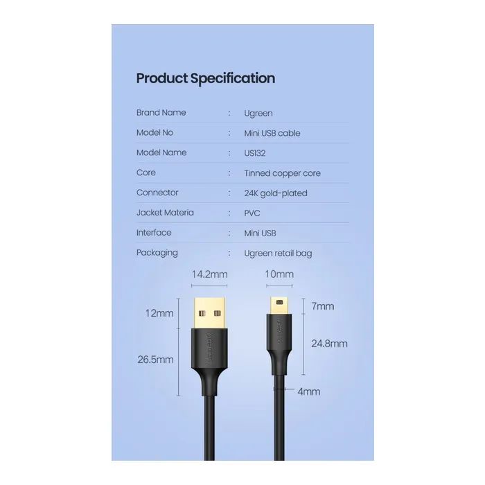 Дата кабель USB 2.0 AM to Mini 5P 1.5m US132 black Ugreen (10385) зображення 9